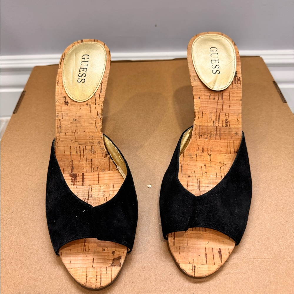 Guess Black and Brown Cork Heels